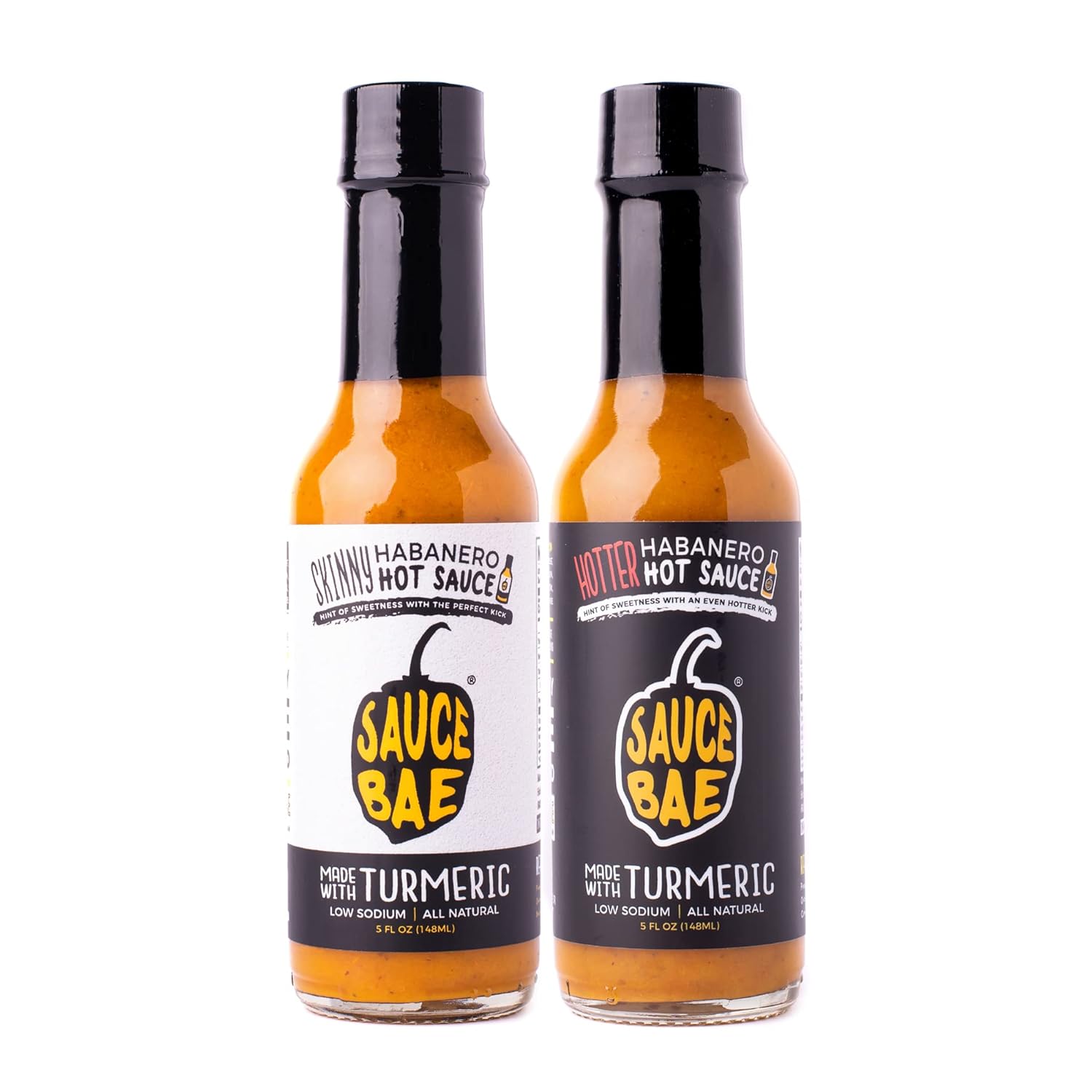 Sauce Bae Hot Sauce Variety 2 Pack - Pineapple Habanero & Turmeric, Low Sodium, All Natural - 5 oz