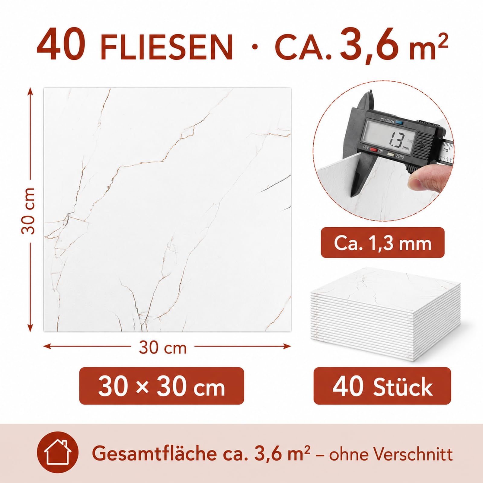 CYEER 40 unidades/3,6 m² revestimiento del suelo autoadhesivo PVC 30 x 30 cm, vinilo autoadhesivo mármol blanco, azulejos autoadhesivos para salón, baño
