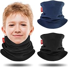 Neck Warmer for Kids 2 Pack, Double-Layer Fleece Ski Neck Gaiter for Boys Girls Youth Winter Cold Weather Scarf