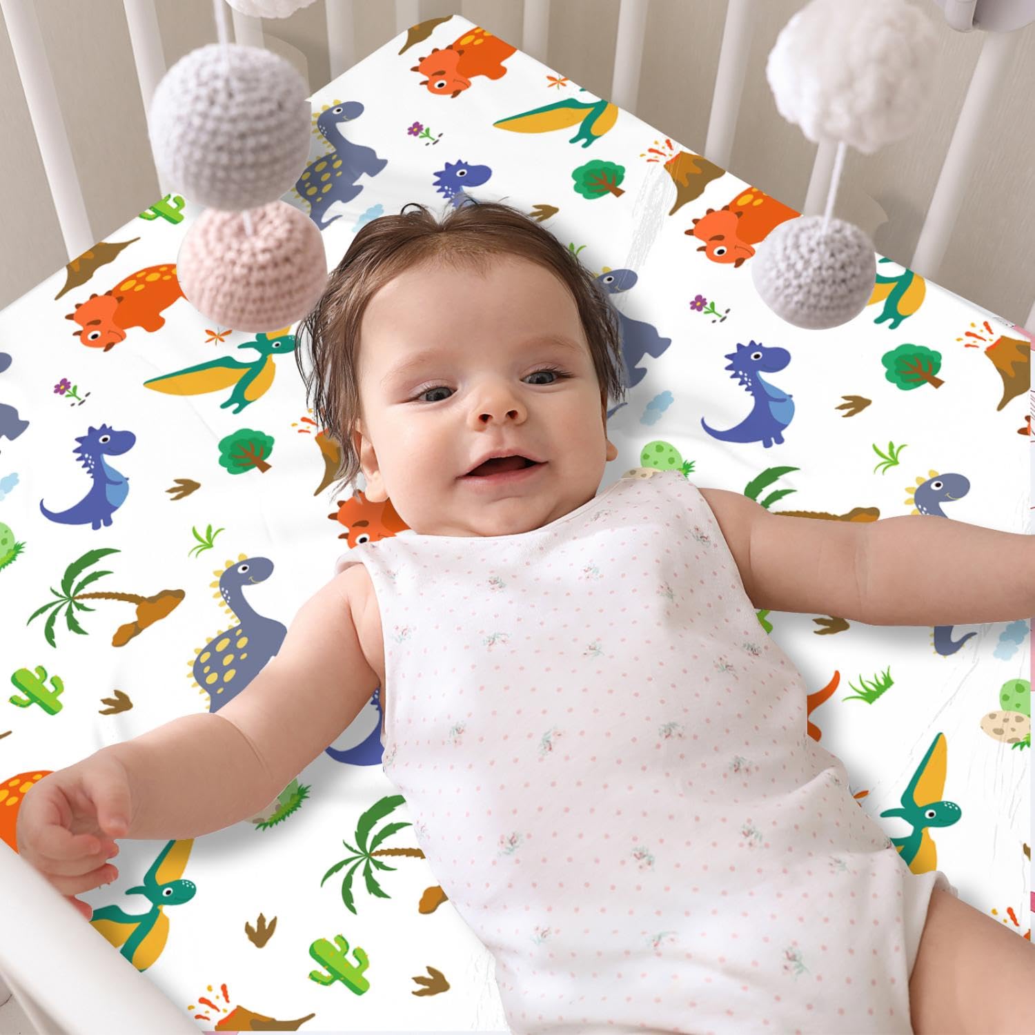 Juego de sábanas de dinosaurio para cuna, paquete de 4 sábanas bajeras para cuna de 28 x 52 pulgadas, sábanas de microfibra suave y transpirable para niños y niñas, funda de colchón estándar para cuna