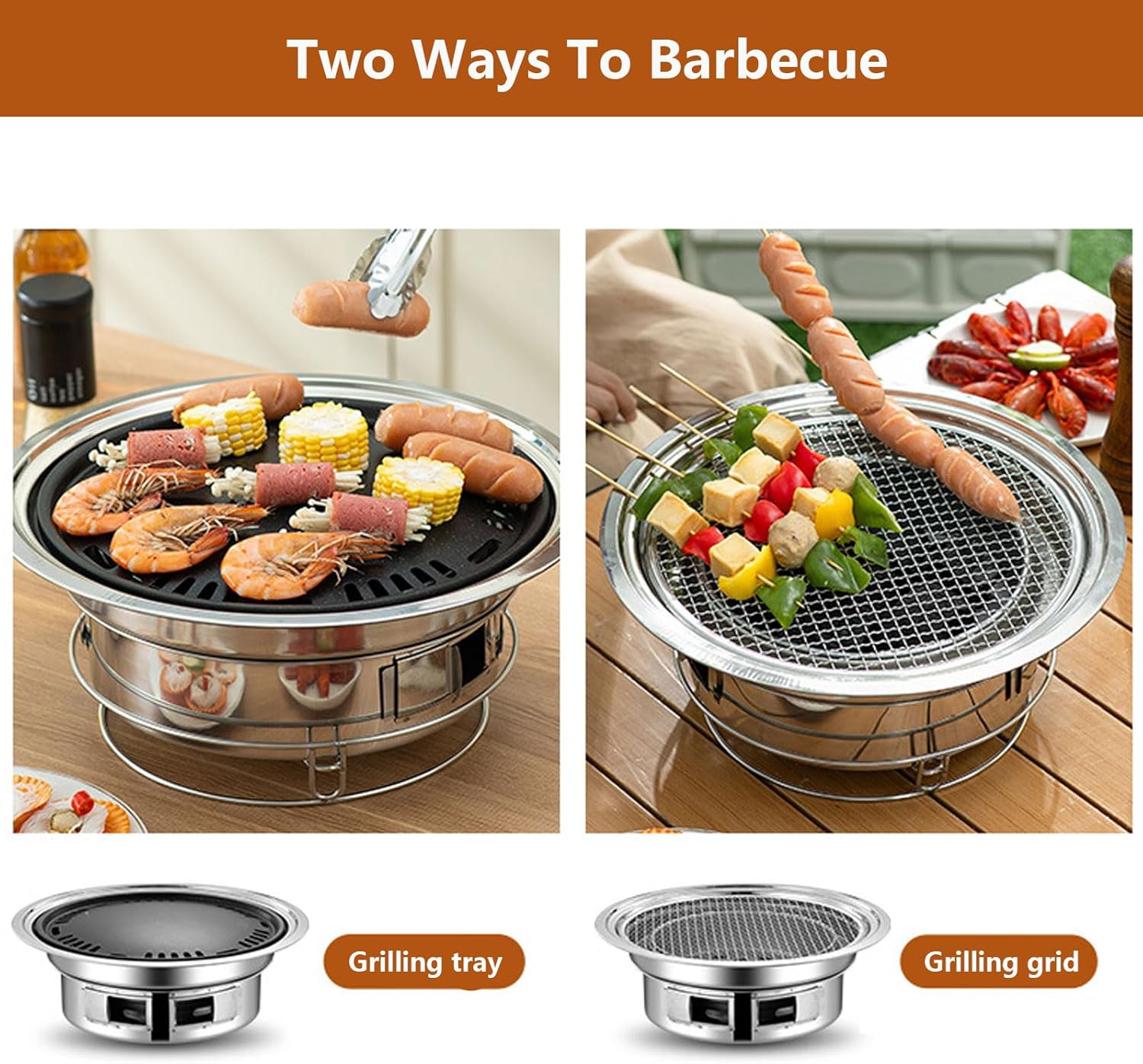 AIZYR Portable Charcoal BBQ Grill, Stainless-Steel Barbecue Grill Household Korean Grill, Charcoal Stove for Camping Picnic Outdoor Parties,L