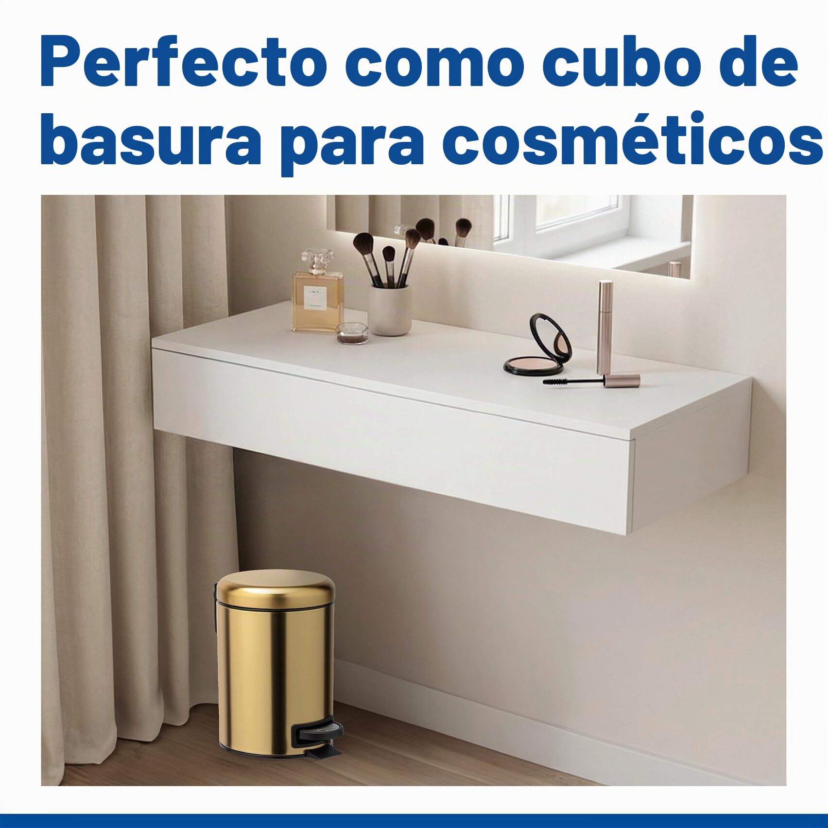 WENKO Cubo de pedal Leman oro mate 3 l - Cubo de cosmética, cubo de basura con recubrimiento anti-huellas dactilares Capacidad: 3 l, Acero inoxidable, 17 x 25 x 22.5 cm, Oro