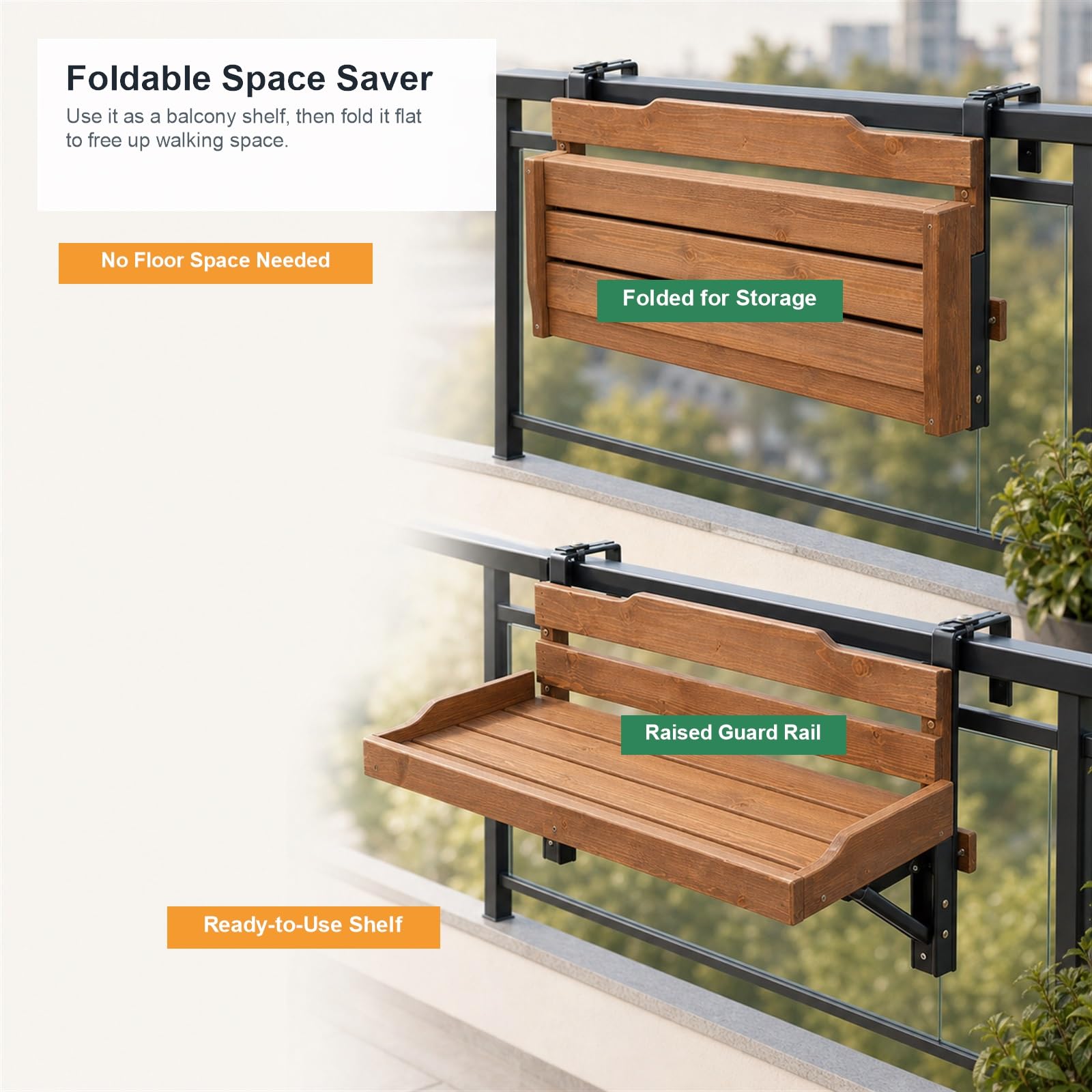 Tavolo sospeso da Balcone Tavolo da Appendere Ringhiera Tavolo Sospeso Pieghevole in per Ringhiera del Balcone Salvaspazio Facile da Pulire per terrazza,Giardino,Balcone e Veranda
