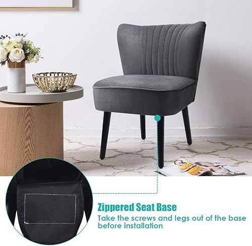 Miniatura 14 de Giantex Juego de 2 sillas decorativas de terciopelo, sillas de club de ocio modernas tapizadas con patas de madera maciza, asiento de esponja