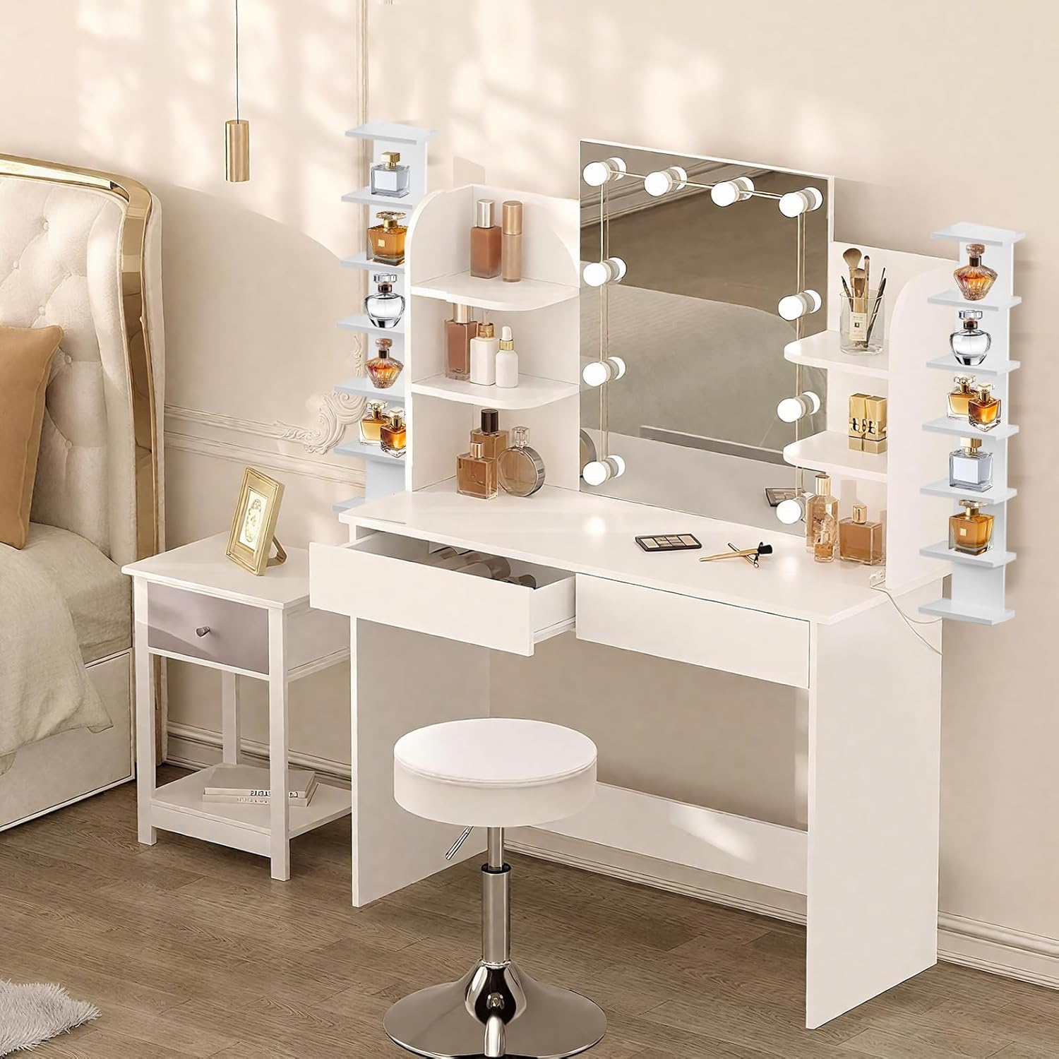 2 Pack 7 Tier Wall Shelf Unit, 43" Lack Floating Shelf | Wall Vertical Column Design,Compact Display Floating Shelf | Space Saving Organizer for Bedroom, Living Room, White Home Decor