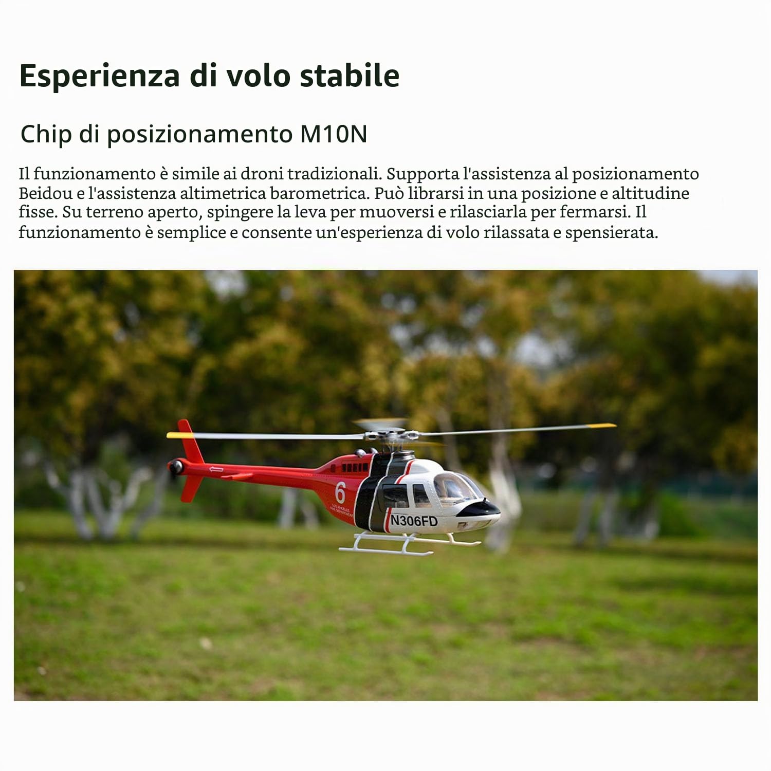 2,4 GHz RC Scale FlyWing Bell 206 Elicottero con rotore a 4 pale, aereo telecomandato, GPS, motore brushless, batteria, RTF (Pronto al volo), drone intelligente come regalo
