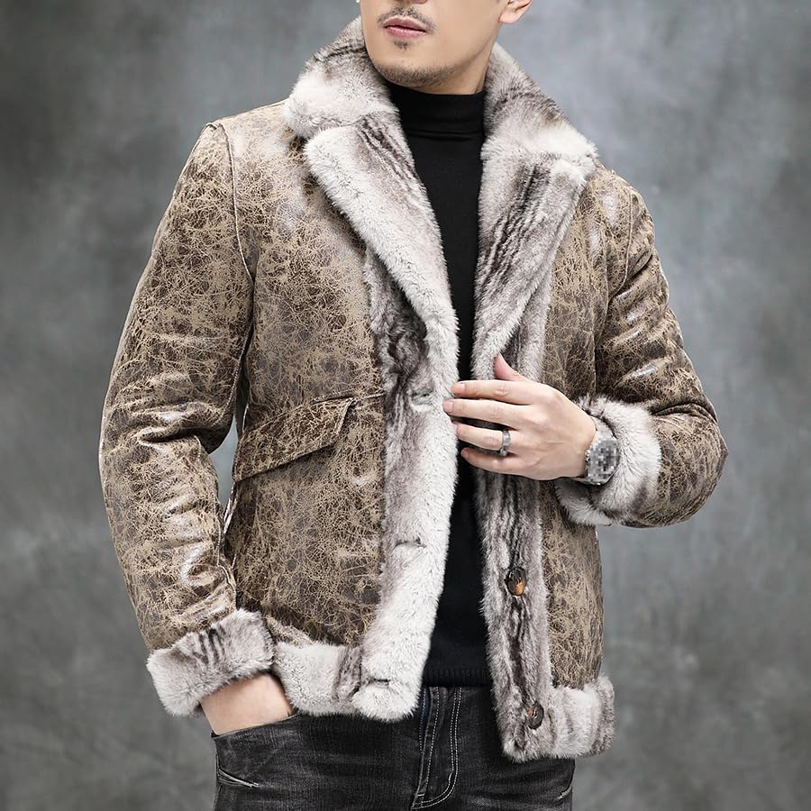 Men's Winter Faux Mink Coat, Open Front, Single Breasted, Notched Lapel, Reversible Design4
