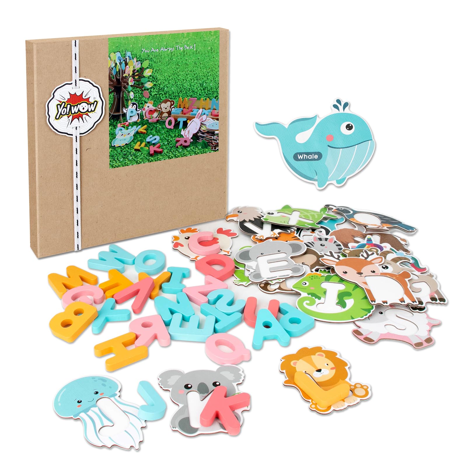 Wooden Uppercase Alphabet Matching Toys, Animal Recognition CVC Words Spelling Games for Kids, Montessori ABC Learning Activities, Sight Words Reading Preschool Toy for Toddlers 3+ Year Old