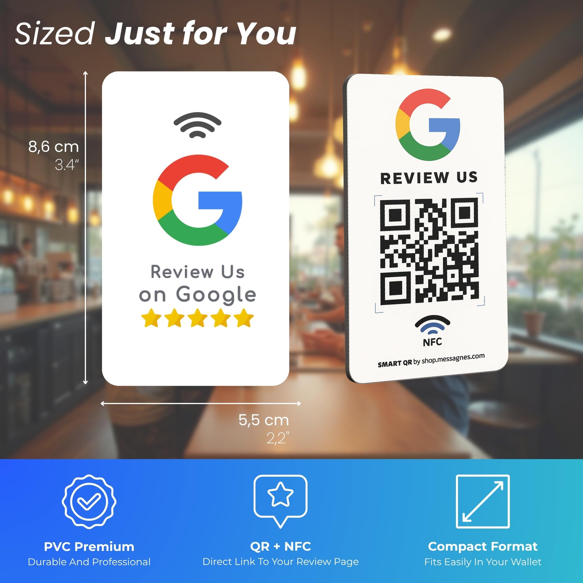 MESSAGENES - Tarjeta con NFC y QR | Tarjeta para Conseguir Reseñas | Compatible con Google Business | Pack 10 Unidades | QR Dinámico Editable | Analíticas de Escaneo | Sirve para iPhone y Android