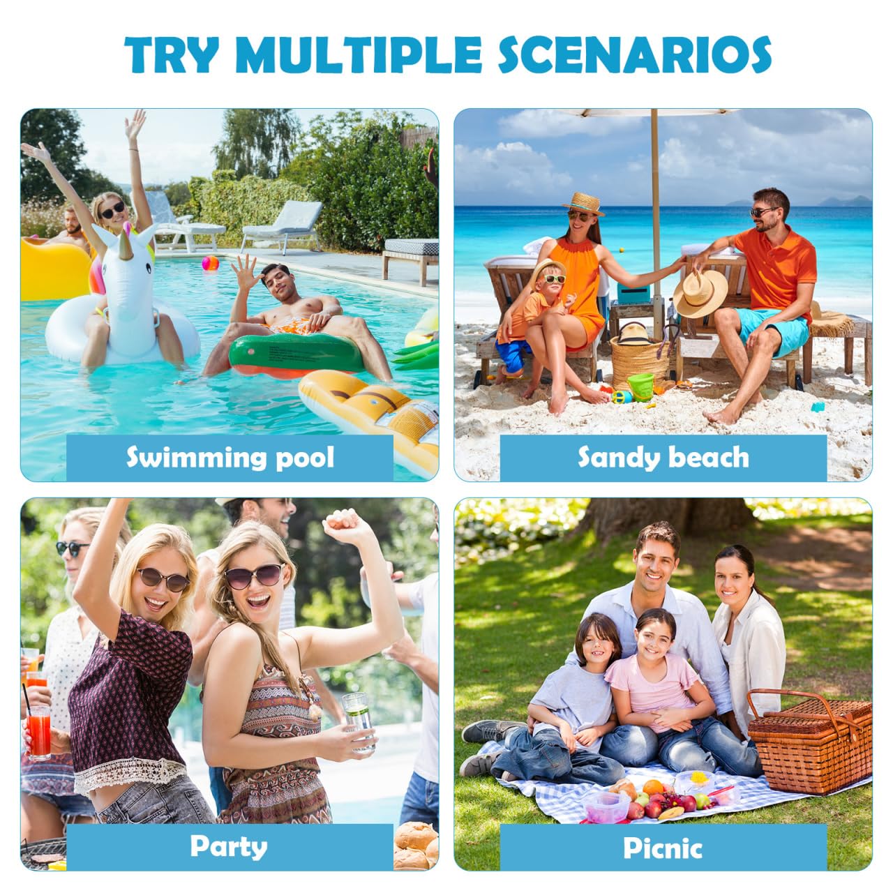 DOITOOL 4 pz barre gonfiabili, buffet di ghiaccio insalata servire vassoi refrigeranti, contenitori per bevande di frutta, bevande galleggianti, picnic, piscina per feste