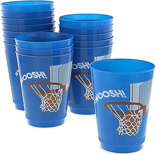 Reusable Blue Tumblers, 16 Oz Plastic Cups for Basketball Party Supplies (16 Pk)