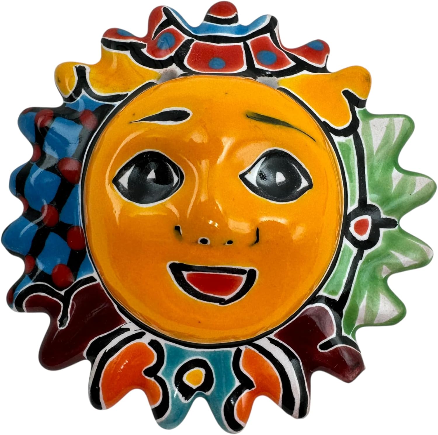 Talavera Sun Face (2) Folk Art Multicolor Mexican Pottery Home Decor Hand Painted Handmade Indoor Outdoor (Multi 5)