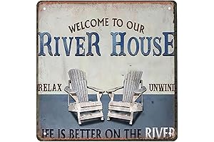 Retro Metal Aluminium Tin Sign Lake House Metal Sign, River House Sign,...