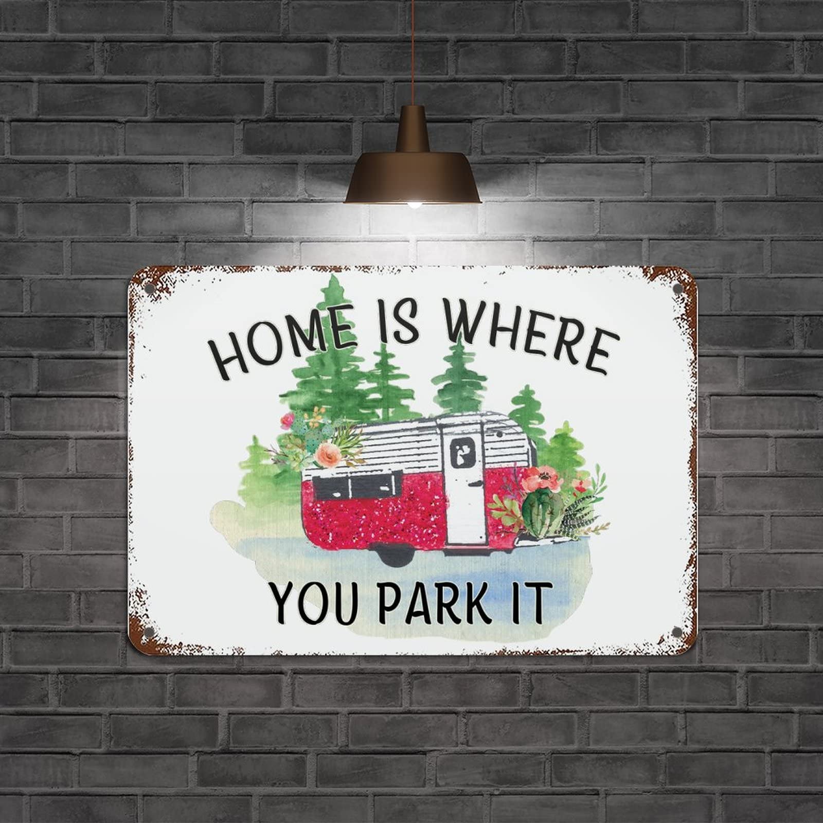 Tent Camping Metalen Teken Thuis Is Waar Je Parkeert Het Tekenen Camper Decor Zomervakantie Vintage Wall Art Pensioen Decor Voor Slaapkamer Cafe Bar Kantoor Garage Geschenken voor Eigenaren 18x12 inch