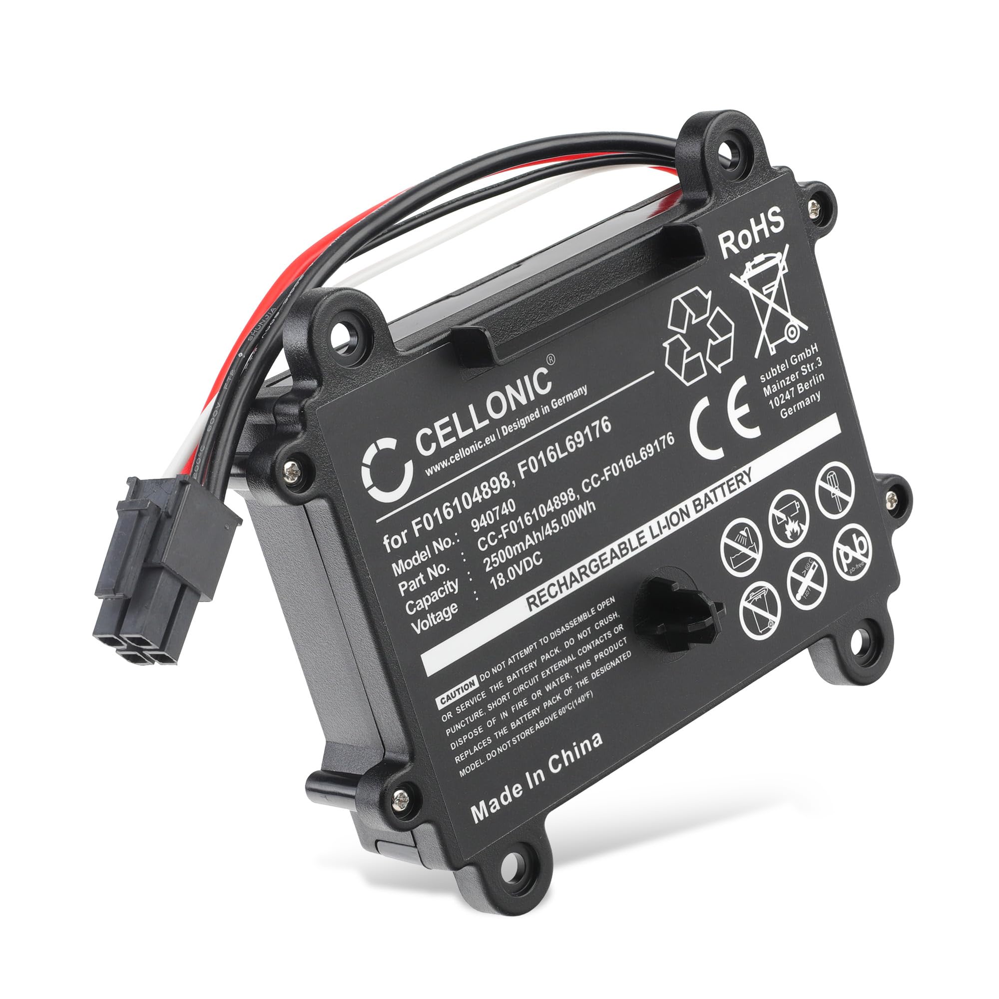 CELLONIC 1x Batería Compatible con Bosch Indego 350, 400, F016104898 | 1x, ( 2500mAh-18V-Lithium-Ionen), Garten Akku