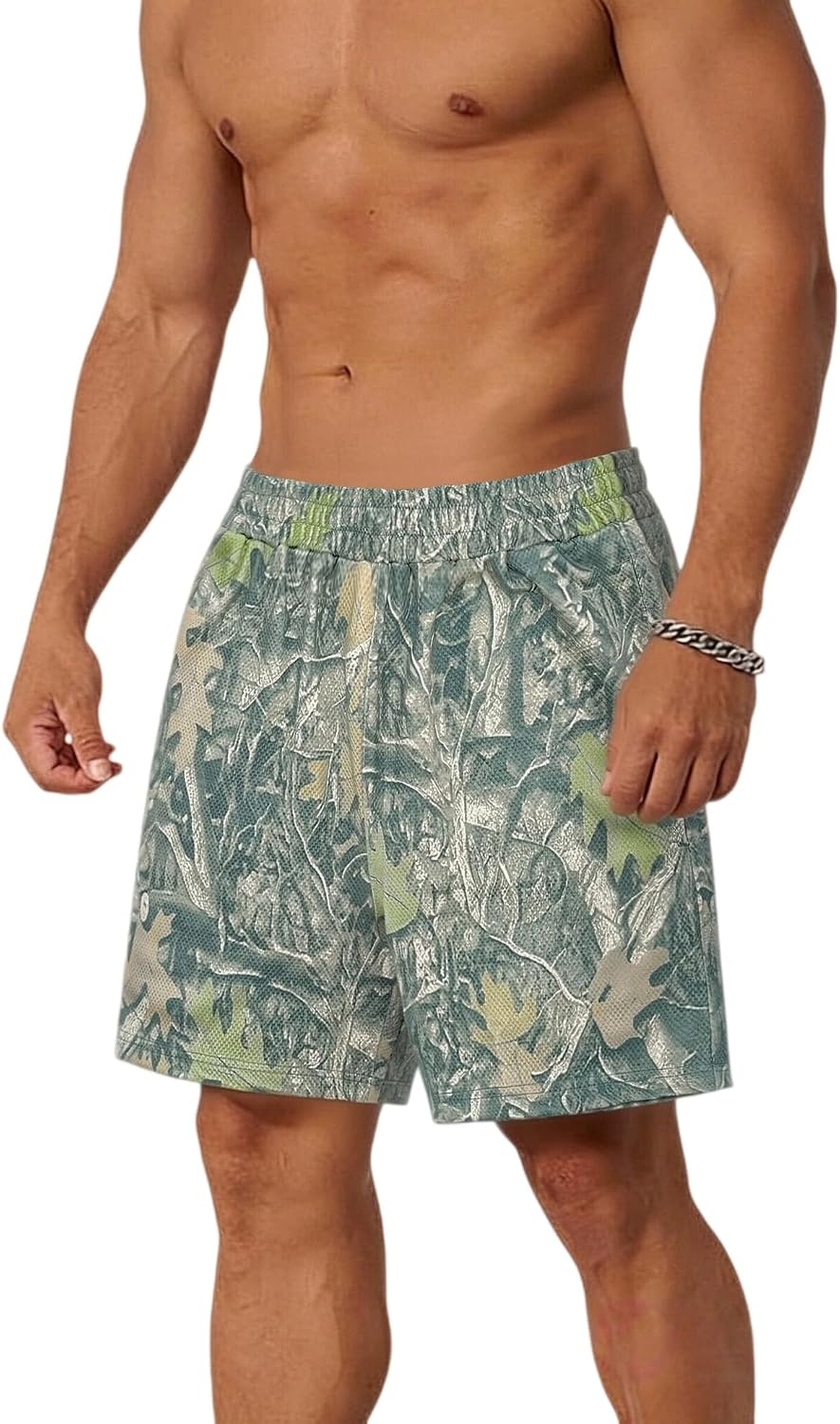 Lsweioad Mens Camo Shorts with Fashion Tree Graphic Print Quick-Dry Camo SweatShorts w/Pockets for Running Basketball