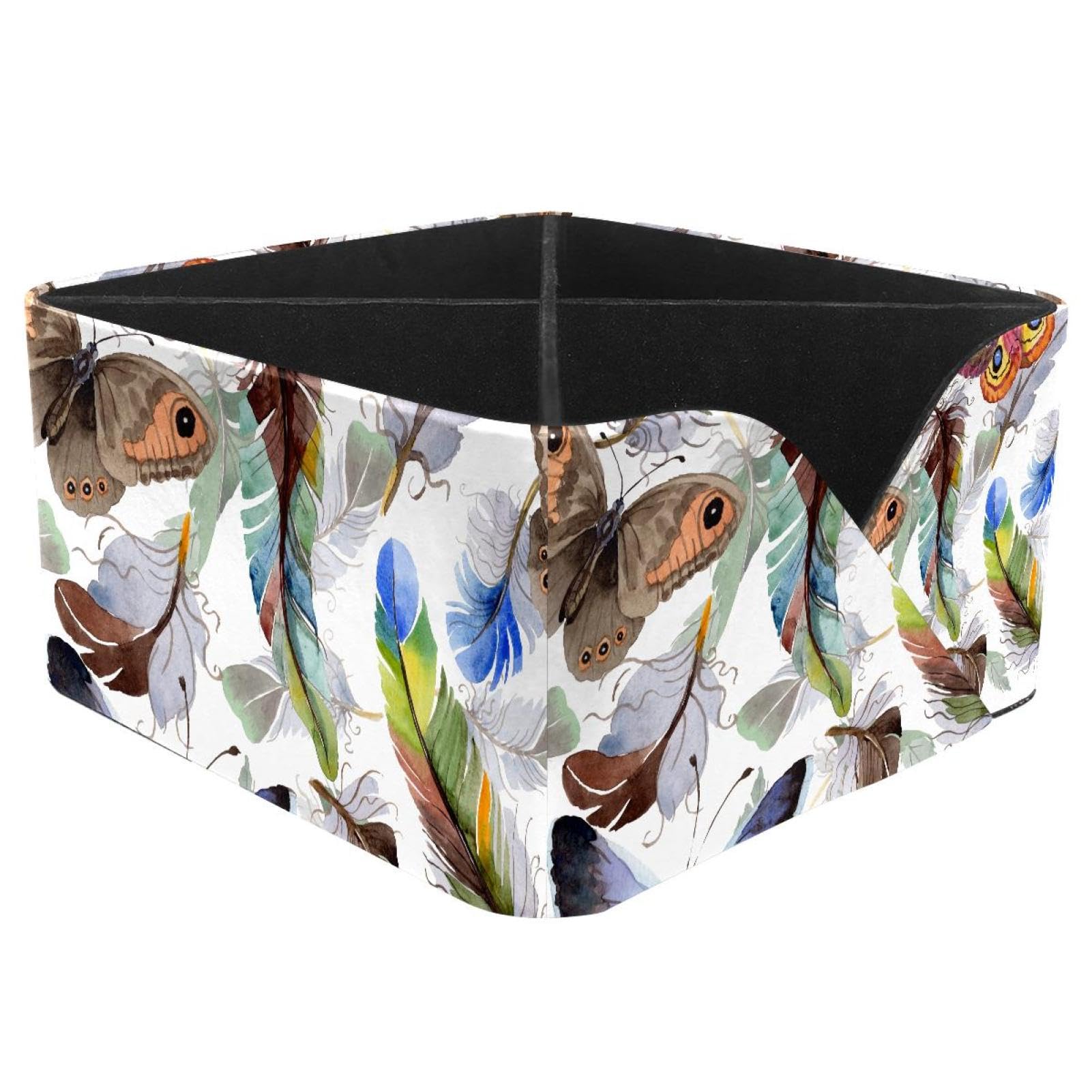 KengjuTesu Watercolor Butterfly Feather Pattern Desktop Organizer Pen Holder, Rectangular Pencil Cup for Office, Study and Makeup Stations