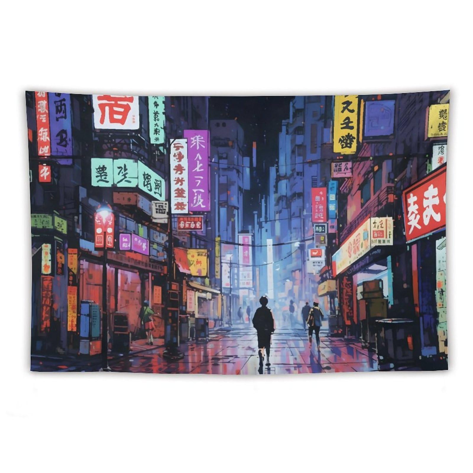 Japanese Anime Art Bustling Night Market Street Scene Tapestry Wall Hanging Curtain Decor Bedroom Home Living Room Wall Art Tapestries 40"x60"