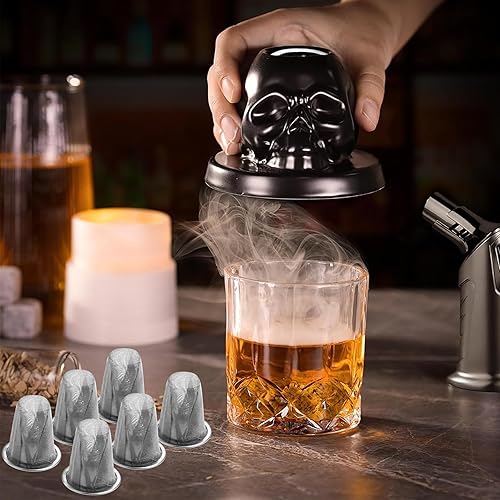 Vista 13 de Kit de ahumador de whisky, 4 chips de madera, kit de infusor de ahumador de cóctel, kit de ahumador de bebidas antiguas, regalos de whisky bourbon