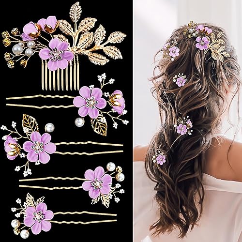 Miniatura 1 de 5 horquillas para el pelo de boda con flores para novia, perlas, pinzas para el cabello con diamantes de imitación, horquillas para el cabello de