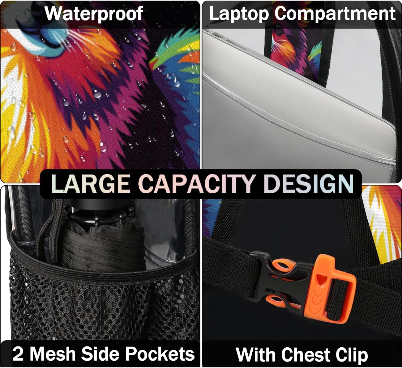 Cute Dogs Large Heavy Duty Clear Backpack Puppy Pets PVC Transparent See Through Bag for Work Travel Security