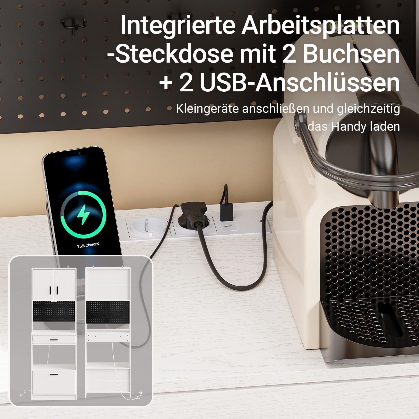 SoBuy Küchenschrank mit Steckdose und 2 USB-Anschlüssen 60x40x170 cm Küche