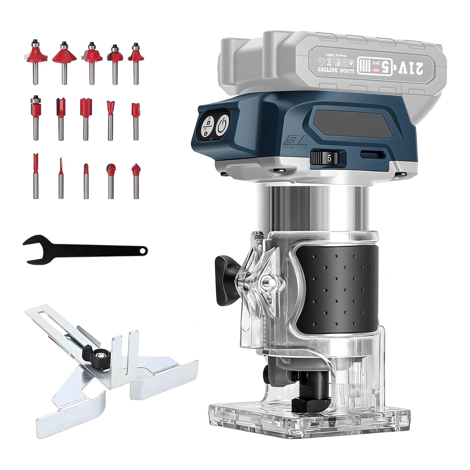 Bois Défonceuse Affleureuse compatible avec Bosch 18V Batterie, 800 W Fraise à bordure sans fil, Routeur à Bois Électrique sans fil avec 5 vitesses, fraise à bords sans balais (sans batterie)