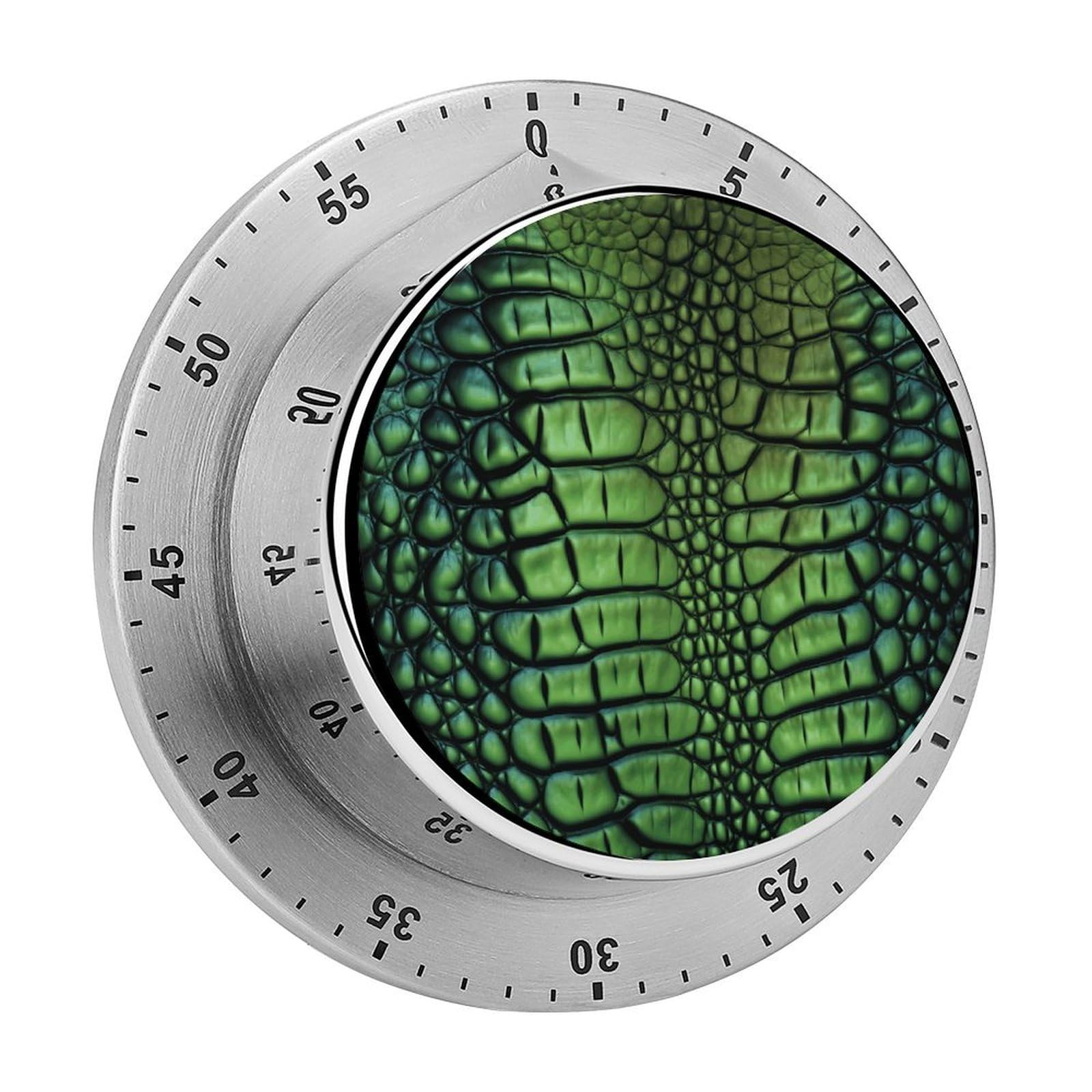 Alligator Skin Timer Exquisite Stainless Steel Body Mechanical Desk Timers 60 Minutes Visual Countdown Timers with Magnetic Backing Loud Alarm Kitchen Timer for Cooking