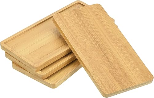 Miniatura 6 de PATIKIL Platillo para macetas de 7 x 3.5 pulgadas, paquete de 2 bandejas rectangulares de bambú para goteo de flores para el hogar e interiores