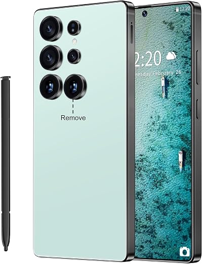 SZV I25 Ultra Unlocked Cell Phone,12+512GB 5G Unlocked Phone, Built in Pen Android 14 Battery 7000mAh 6.99″ HD Screen Smartphone, Dual SIM/Face ID/Fingerprint Lock/GPS (Cyan, 12+512G)