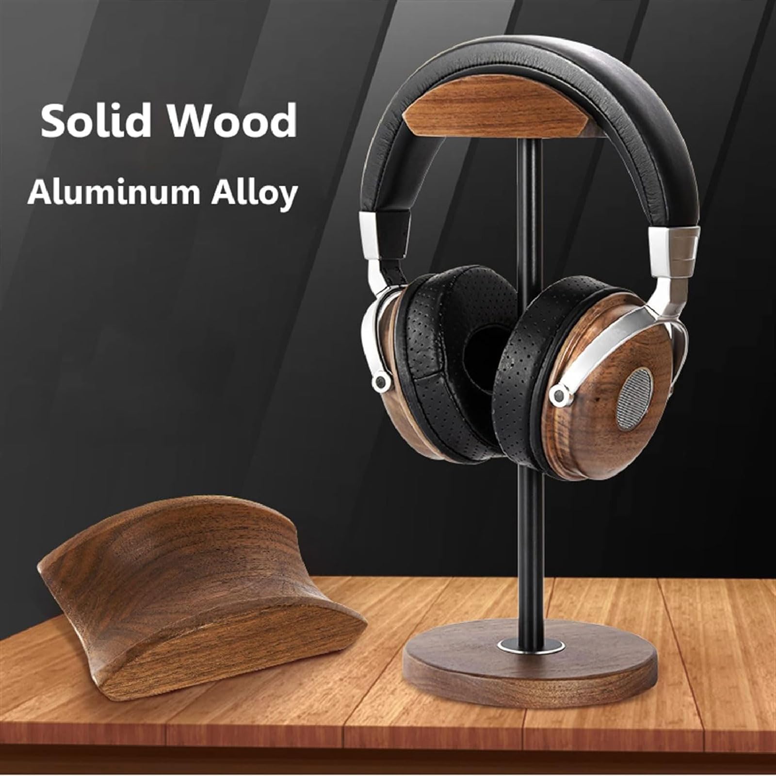 Soporte para Auriculares de Madera Maciza, Soporte para Auriculares de Escritorio, Colgador de Auriculares, Soporte para Pantalla de Auriculares para Juegos de PC de Escritorio