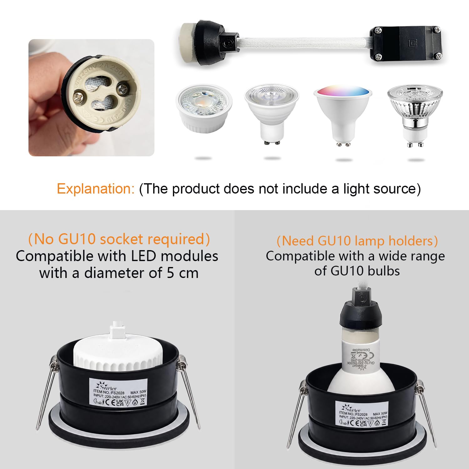 IP65 Einbaustrahler LED 5W, GU10 Deckenspots für Badezimmer Feuchtraum Wasserdichte, Einbauleuchten LED Spots 230v 68-75mm Lochmass(Ohne Lampe) 4er Set Schwarz