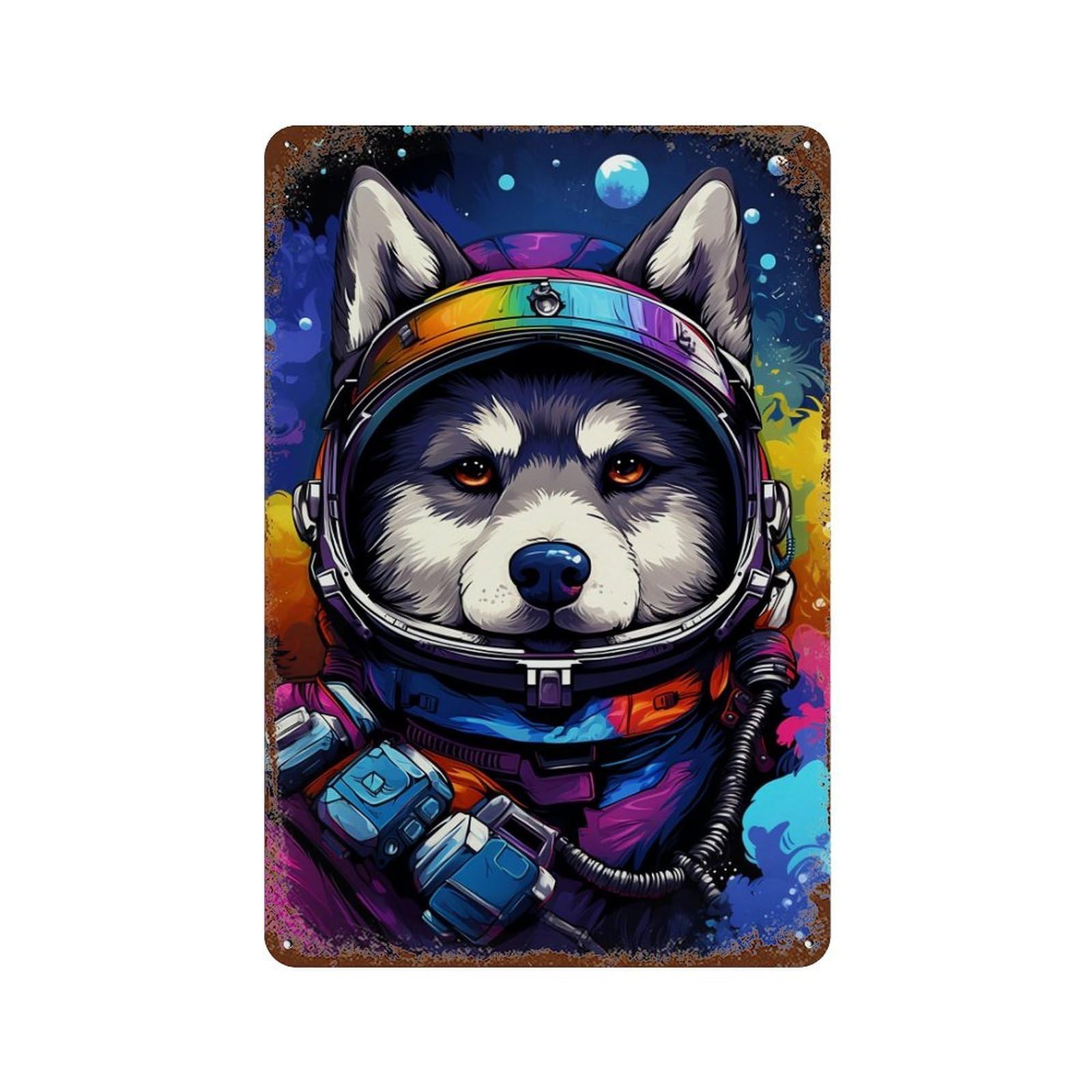 Space Dog Explorer-108 Decorative Tin Sign 11.8"x7.9", for Farmhouse, Kitchen And Entryway Decor, Vintage Wall Decor