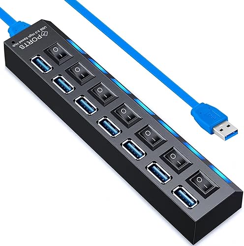 vienon Hub 3.0, extensor USB de 7 puertos con interruptores LED individuales de encendidoapagado, concentrador USB3.0 para laptop, PC, MacBook, Mac