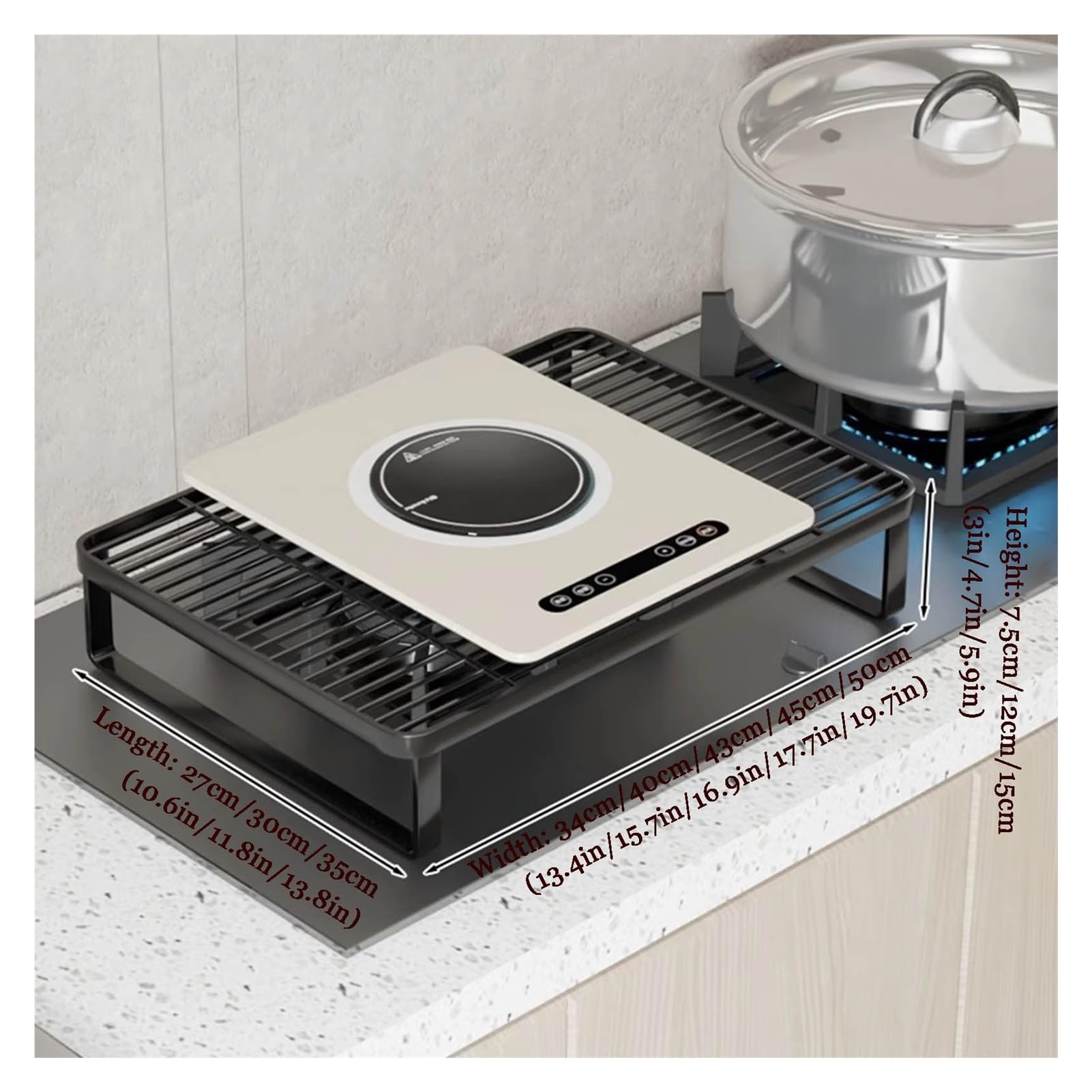Soporte para Fogones Gran Capacidad Carga Resistente Al Colapso Soporte para Ollas Uso Doméstico Apto para Placas Gas WXQTM(27x50x7.5cm)