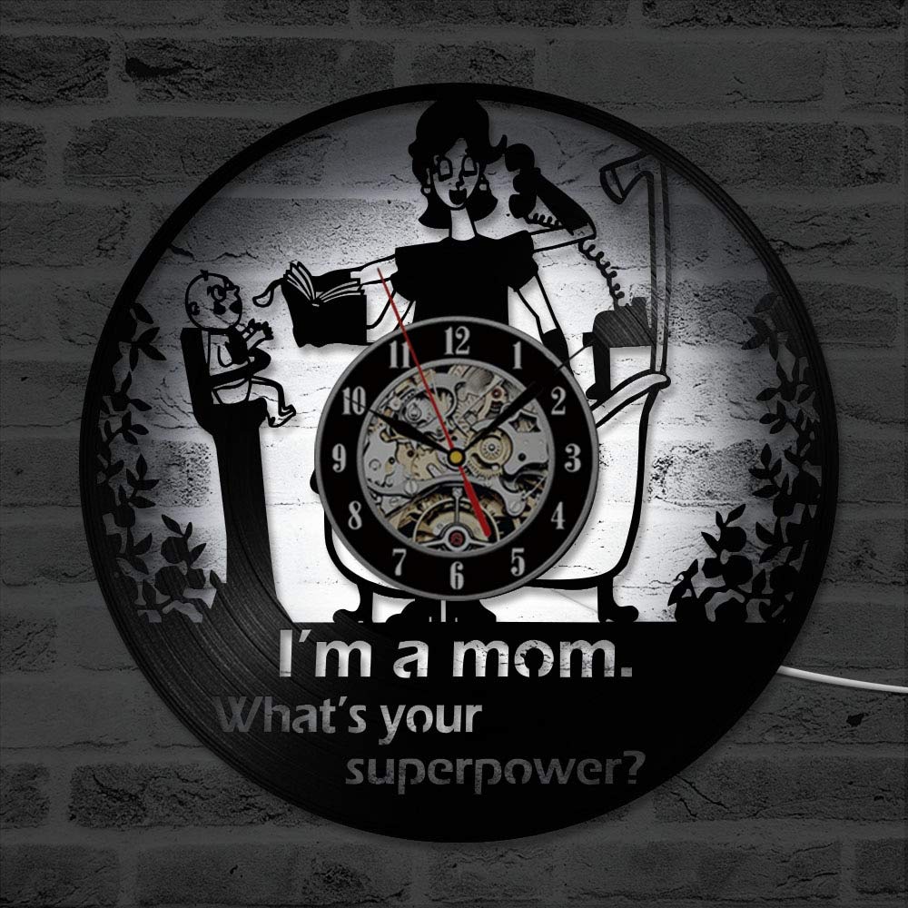 ELD 30 cm Happy Mother's Day LED zegar płyta winylowa dekoracja ścienna okrągły pusty kreatywny unikalny wiszący zegar najlepszy prezent dla naszej super mamy dzień dziecka prezent sztuka ściana