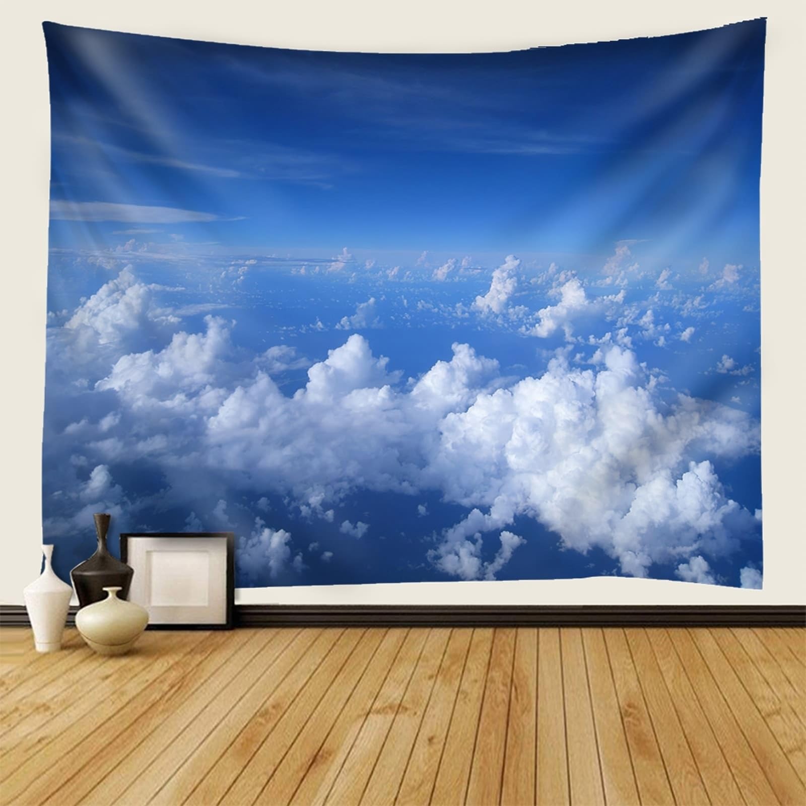 Skcess Wandteppich Blauweiß, Polyester Wandtücher Blauer Himmel und Weiße Wolken Wandteppich 240x220cm