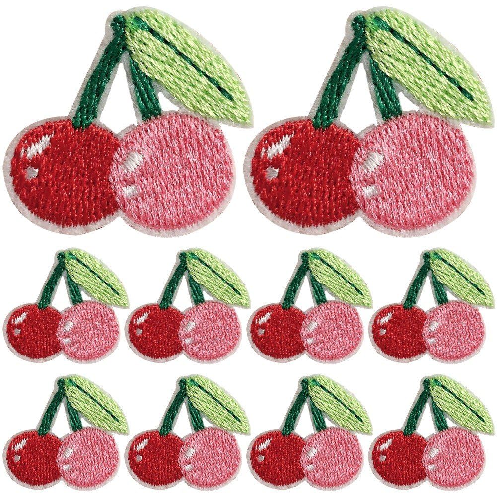 Luxylei As Shown 10Pcs Cherry Embroidery Patches Cute Cherry Iron On Patches Fruit Sew On Applique Badge For Clothes Backpack Shoes Hat Dress