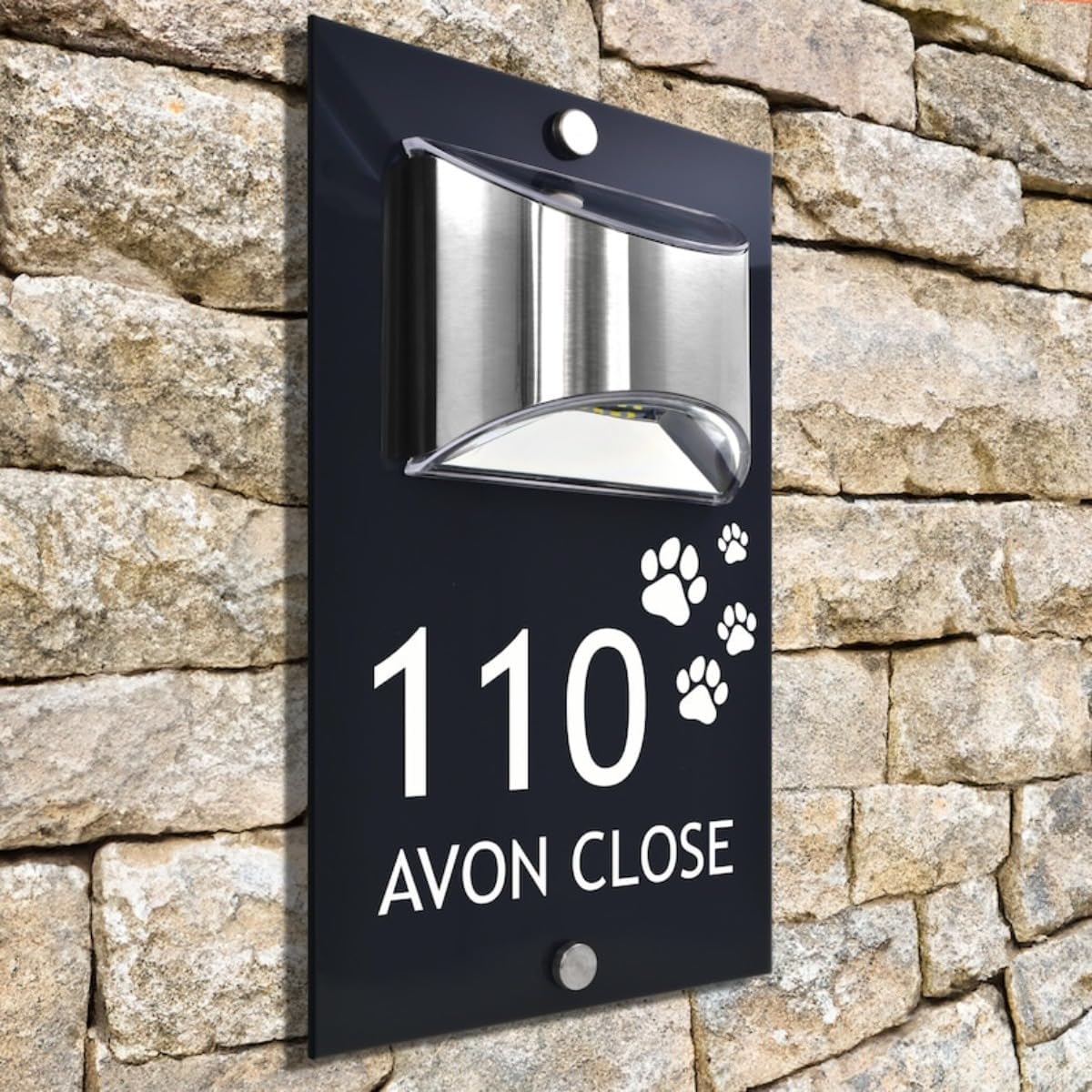 Personalized Solar House Numbers for Outside Custom Solar Address Sign LED Address Numbers Modern Plaque for Home (S1,32x20cm)