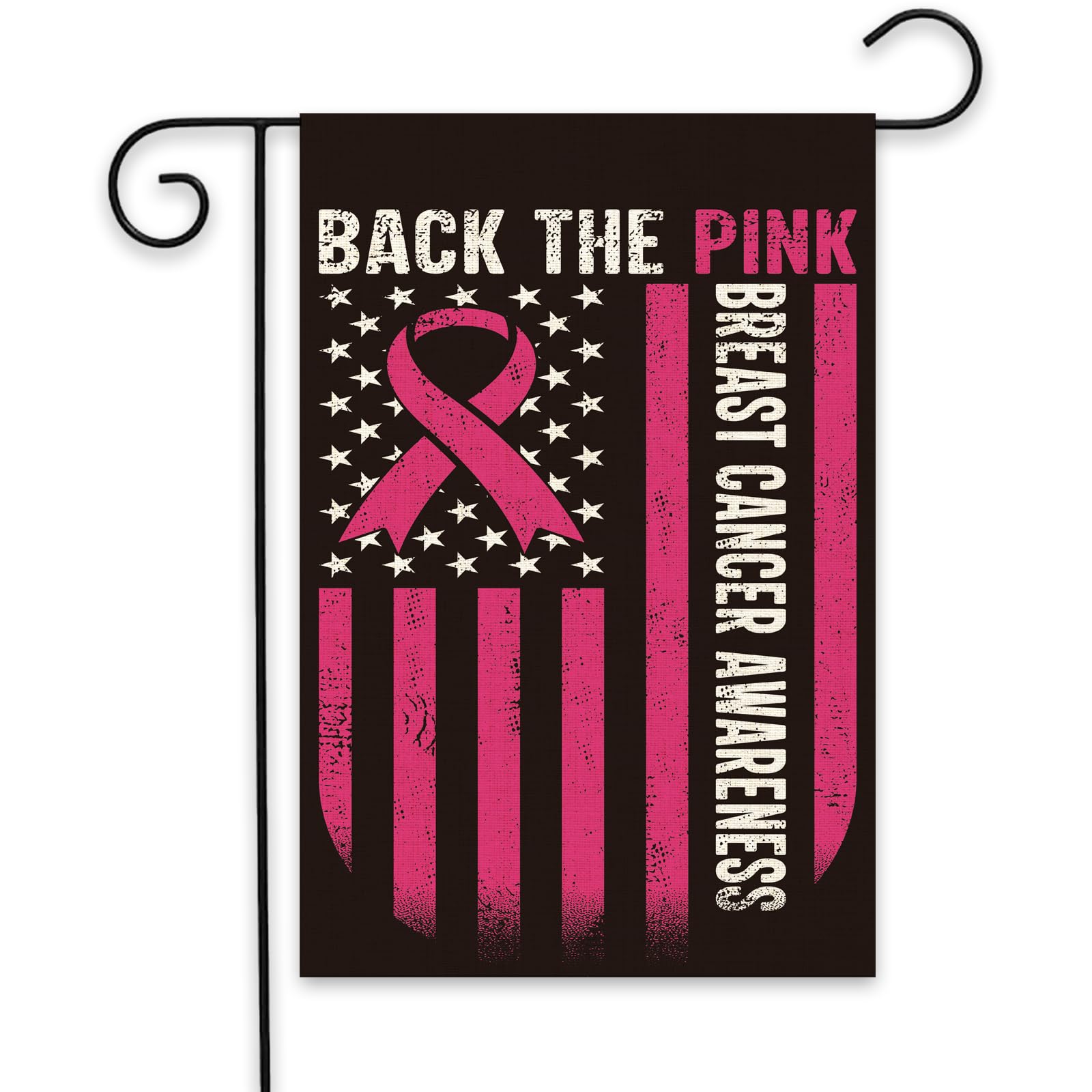 ShuanQ Back the Pink Garden Flag - Breast Cancer Awareness Ribbon Garden Flag - Hope Love Cure Inspirational Support Yard Outdoor Decoration - Burlap Flag Double Sided - 18 x 12.5 in
