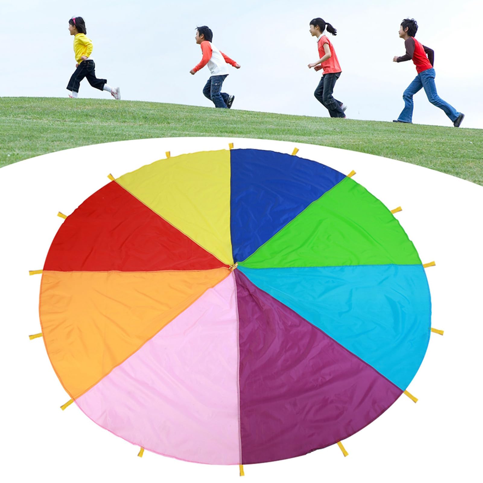 Parachute Arc-en-ciel 3x2 M – Avec Poignées – Jeu Coopératif Pour Enfants – école, Parc, Fêtes