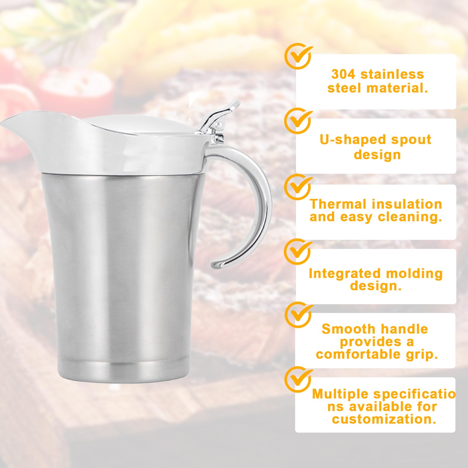 Salsera Aislada,750ml Salsera De Acero Inoxidable Con Tapa,Jarra Térmica Para Salsa,Salsera Con Aislamiento Para Salsa Para Salsa, Familiares,Crema,Fiestas Navidad