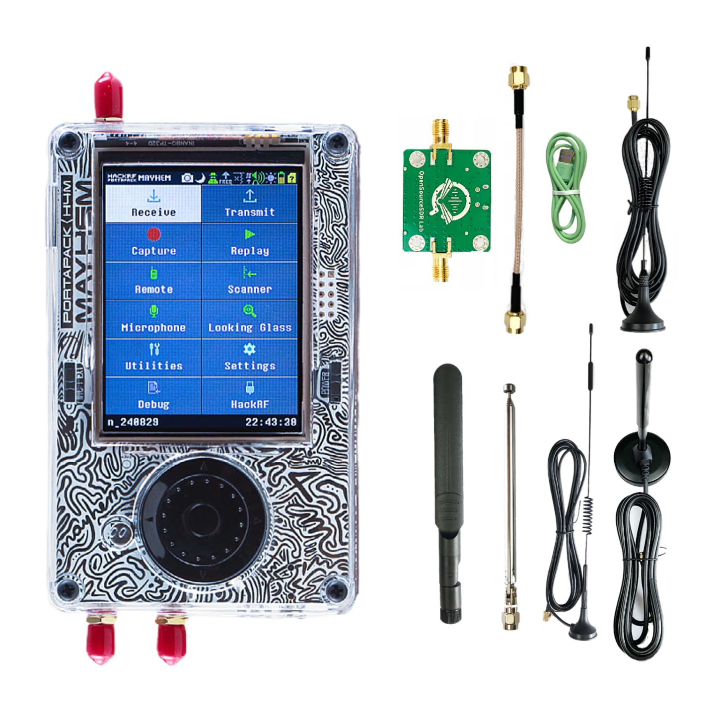 Portapack H4M+ HackRF Kit 1MHz to 6GHz R10C and Mayhem Signature-Edition with Transparent Shell Antennas for Electronics & Engineering Projects