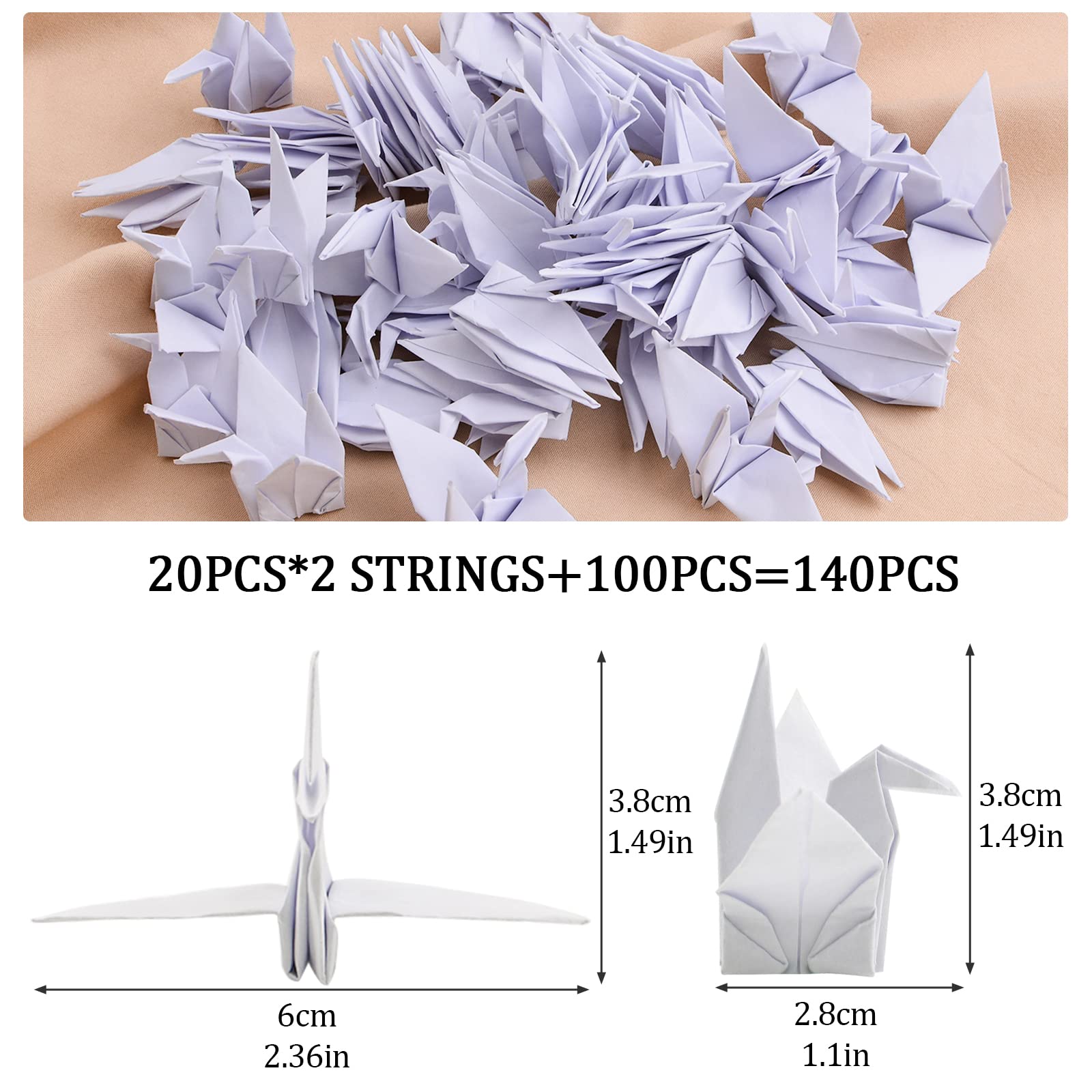 Kit di gru di carta per origami, 140 pezzi di ghirlande di carta per origami piegate fatte a mano, per feste di nozze, sfondo, decorazione della casa, bianco