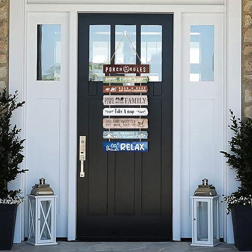 Miniatura 5 de HLNIUC Decoración de pared con reglas de porche, placas de madera relajadas, kits inspiradores para colgar, refranes positivos familiares, juego de
