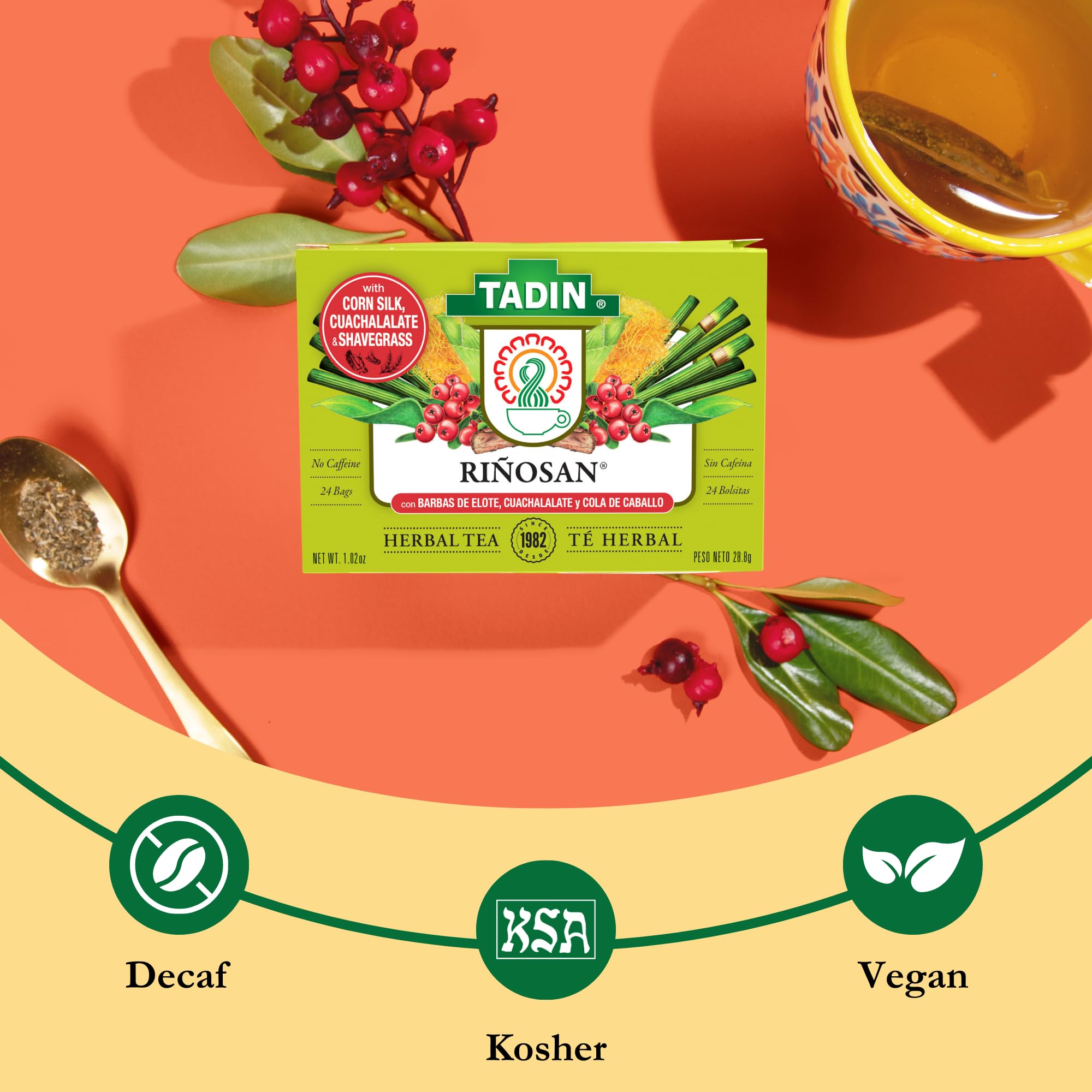 Tadin Riosan Tea, Herbal Tea, Caffeine Free, Decaffeinated, 24 Tea Bags Per B...
