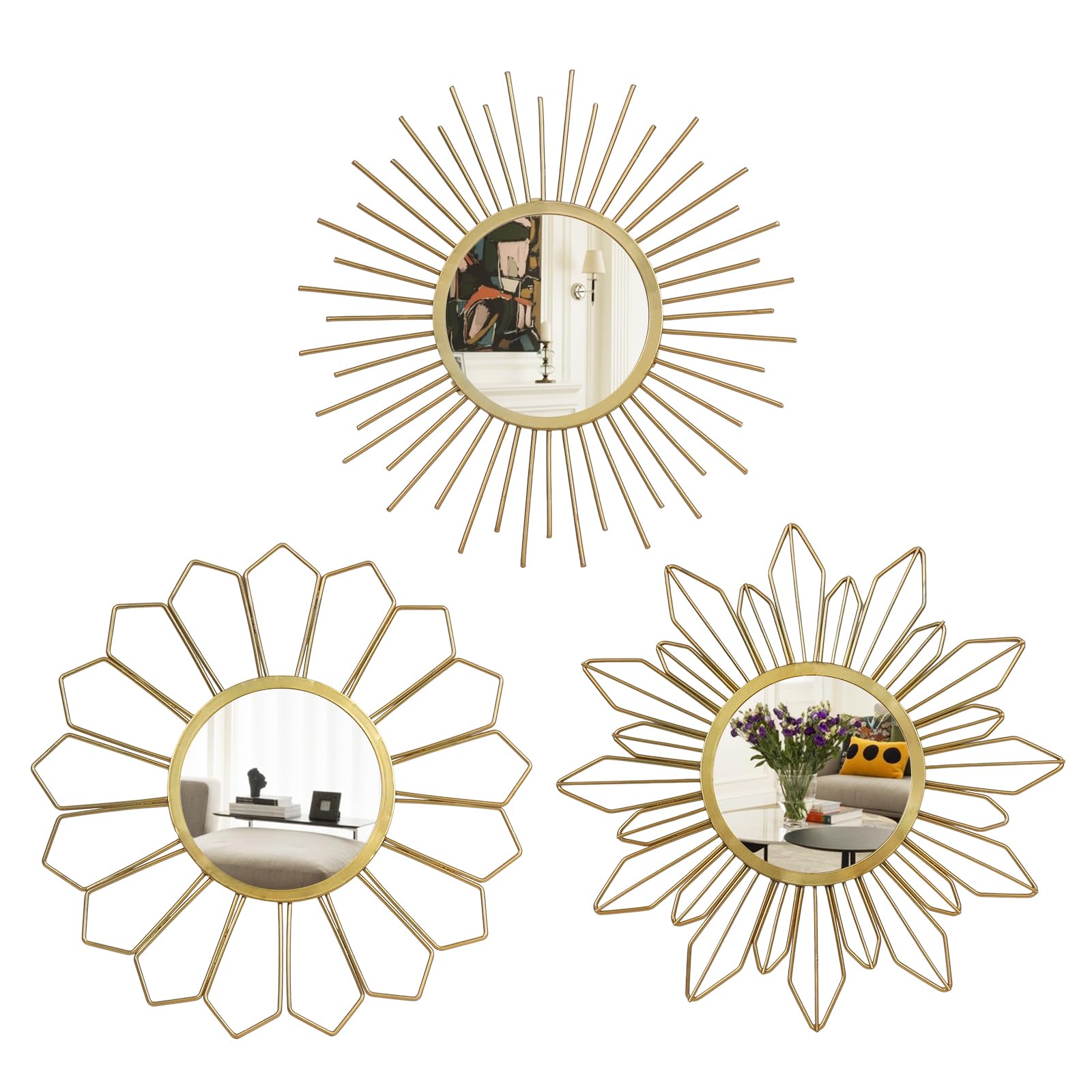 Metal Sunburst Wall Mirror Set - 3 Piece