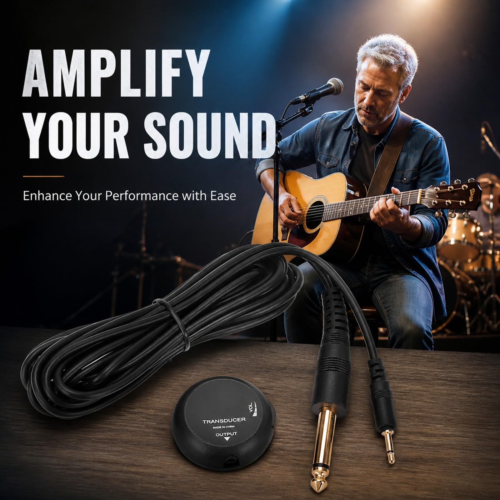 Piezo Pickup Contatto Regolabile, Microfono Autoadesivo Mini per Chitarra, Ukulele, Violino - Suono Professionale, Installazione Facile, Nessuna Batteria Necessaria