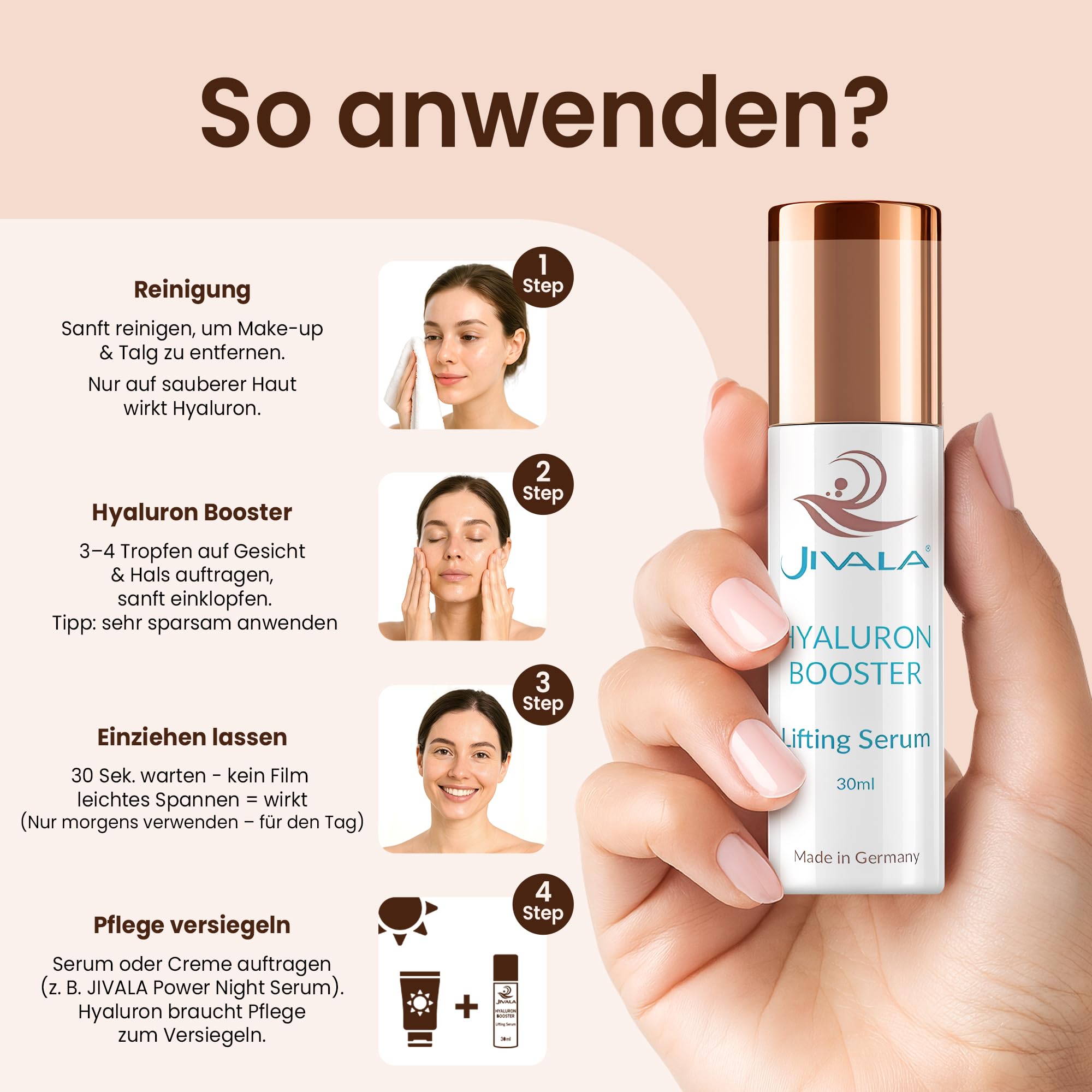 Hyaluron Booster Serum 30ml - intensives Feuchtigkeits & Anti-Aging Serum mit hochdosiertem 3-fach Hyaluronkomplex - Für pralle, glatte und strahlende Haut - Made in Germany