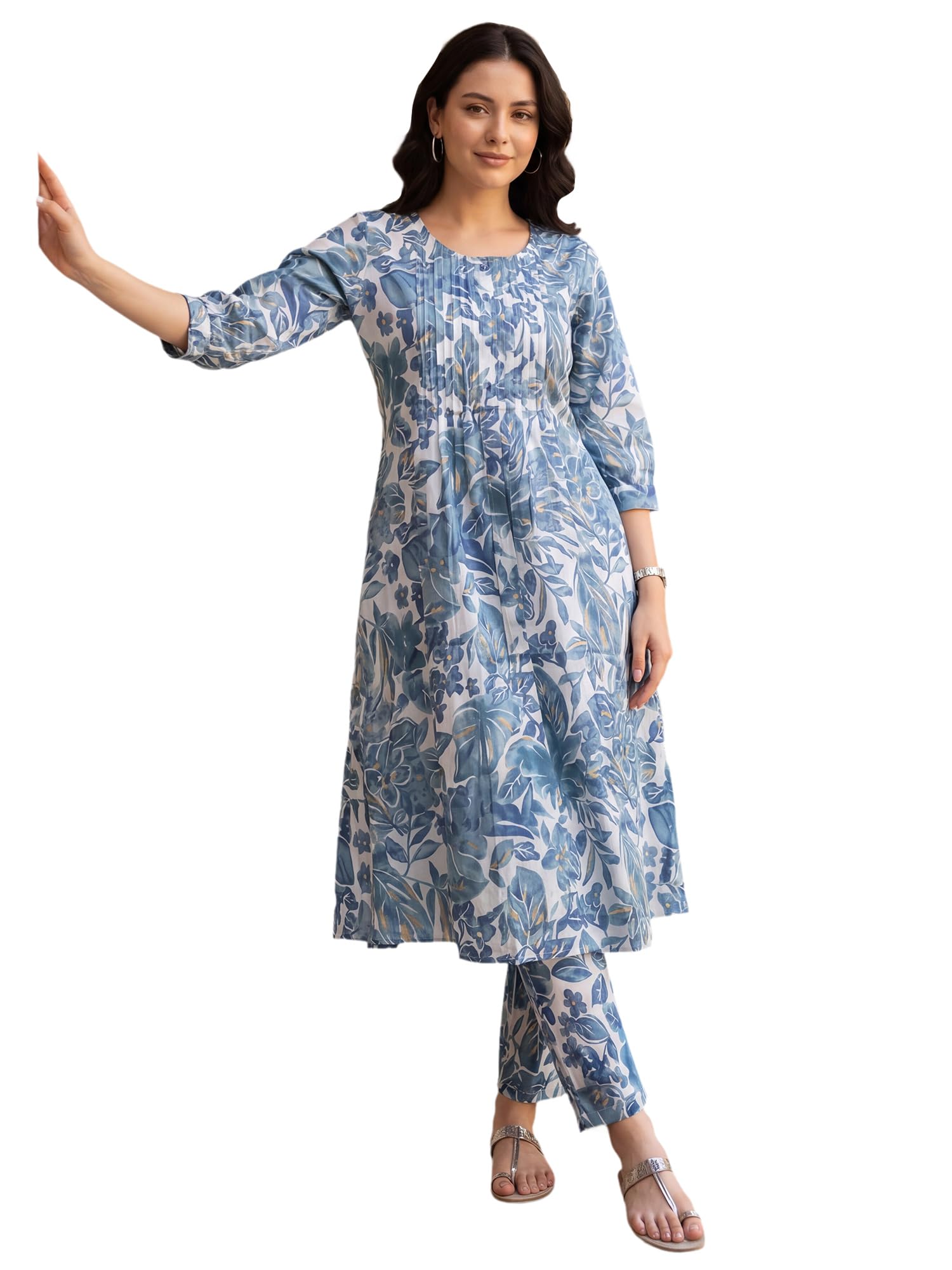 Women's Pure Cotton Floral Printed Kurta & Pant Set (IEAI13129)|Cord Set For Women Cotton-image-48